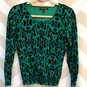 Green and black cardigan sweater
